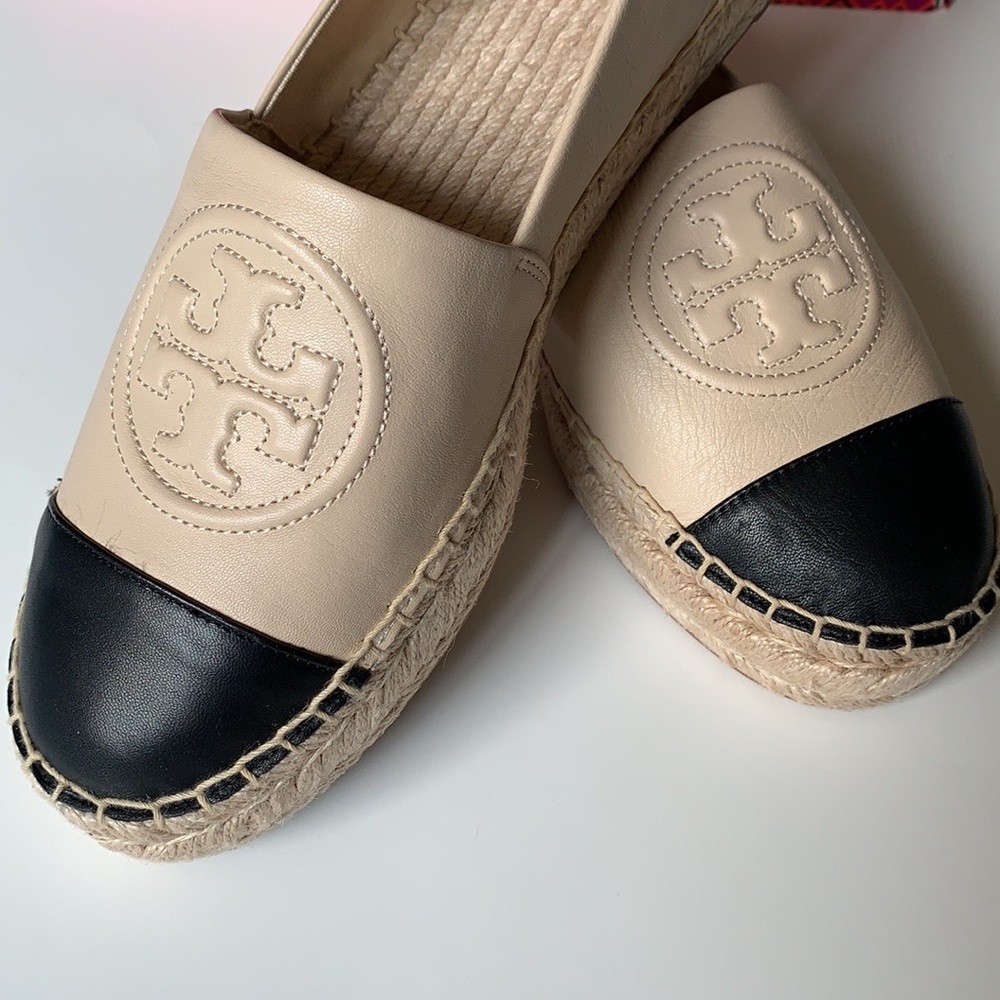 Tory Burch Cream and Black Espadrilles